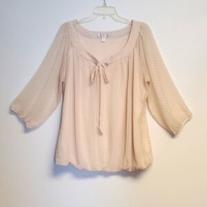 Dressbarn Polka-dot Sheer Overlay Tie Neck Blouse  Size 2X